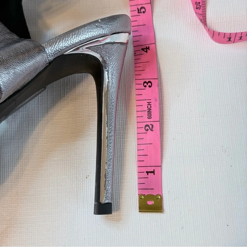 DKNY Shiny Silver Heels with Statement Buckle